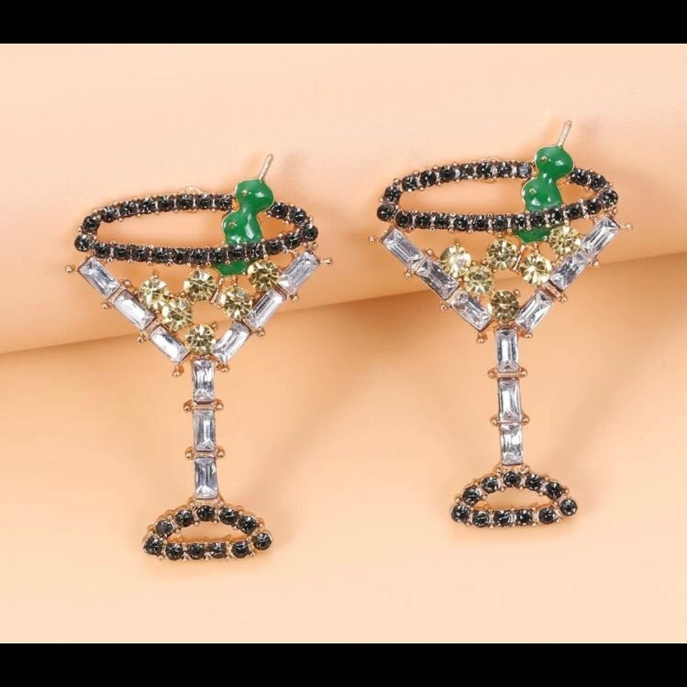 Rhinestone martini earrings NWT